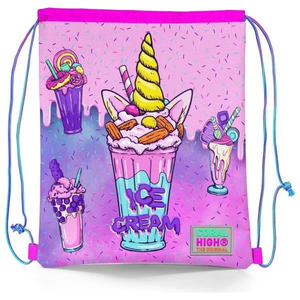 Coral High Kids Pembe Mor Milkshake Dondurma Desenli İpli Büzgülü Sırt Çantası 12644