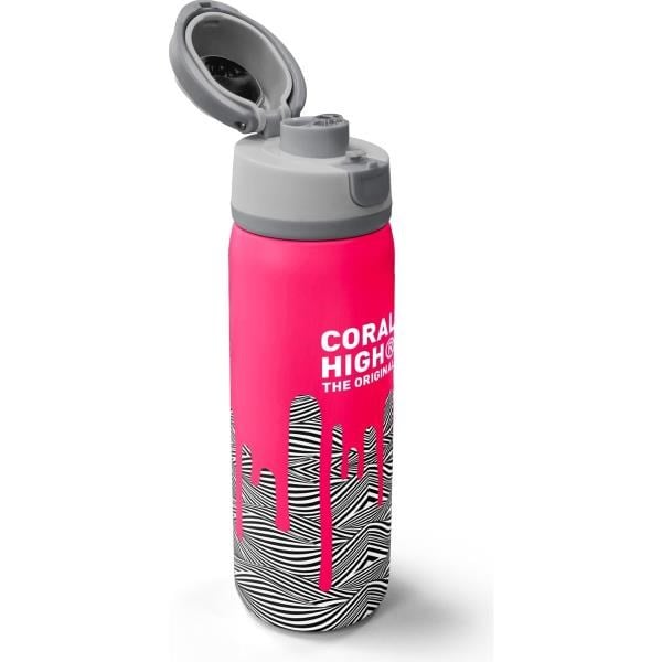 Coral High Kids Pembe Siyah Beyaz Desenli Pipetli ve Direkt İçim Çelik Termos 800 ml 38539