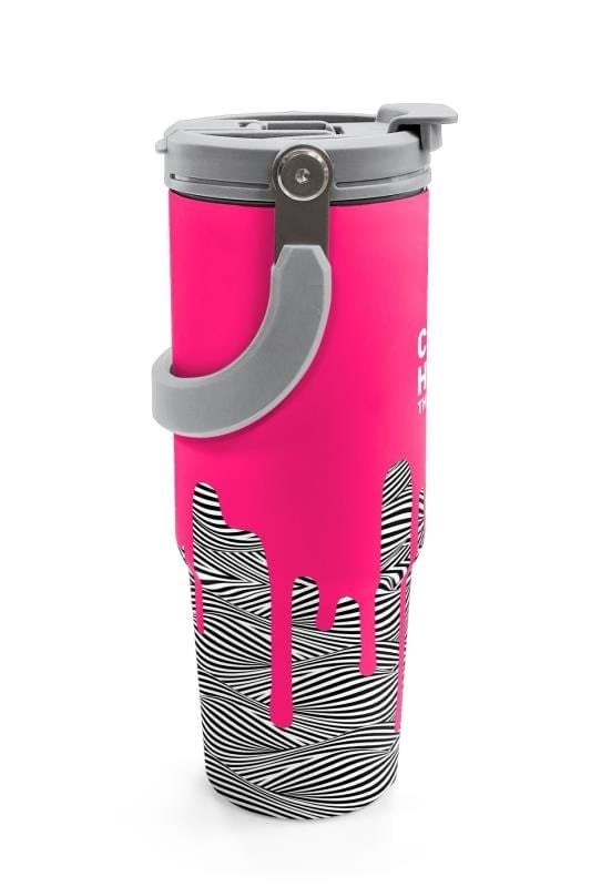 Coral High Kids Pembe Siyah Beyaz Desenli Pipetli ve Direkt İçim Çelik Termos 900 ml 38718
