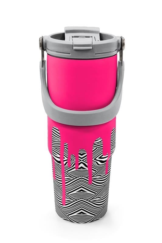 Coral High Kids Pembe Siyah Beyaz Desenli Pipetli ve Direkt İçim Çelik Termos 900 ml 38718