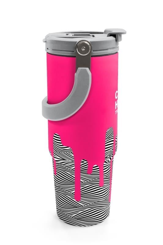 Coral High Kids Pembe Siyah Beyaz Desenli Pipetli ve Direkt İçim Çelik Termos 900 ml 38718