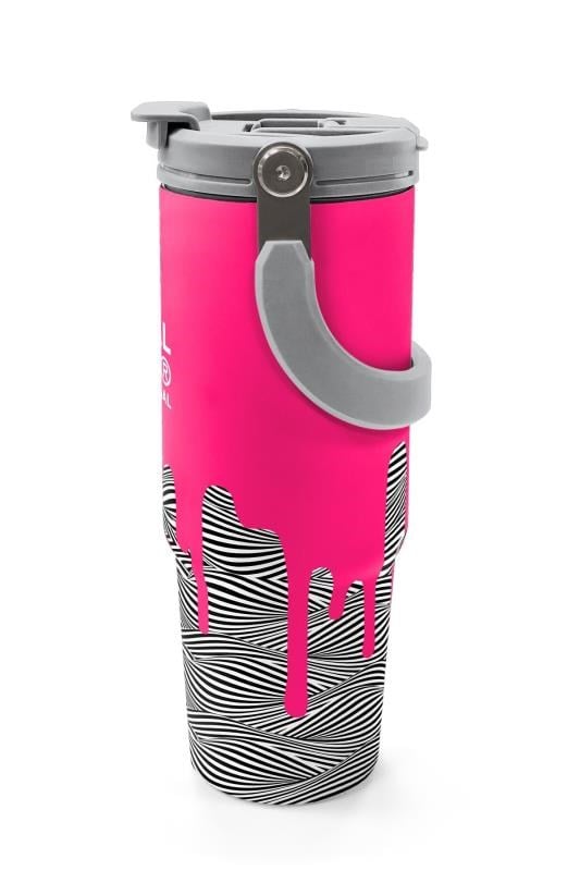 Coral High Kids Pembe Siyah Beyaz Desenli Pipetli ve Direkt İçim Çelik Termos 900 ml 38718