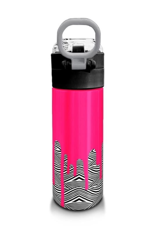 Coral High Kids Pembe Siyah Beyaz Desenli Pipetli ve Direkt İçim Çelik Termos 500 ml 31878