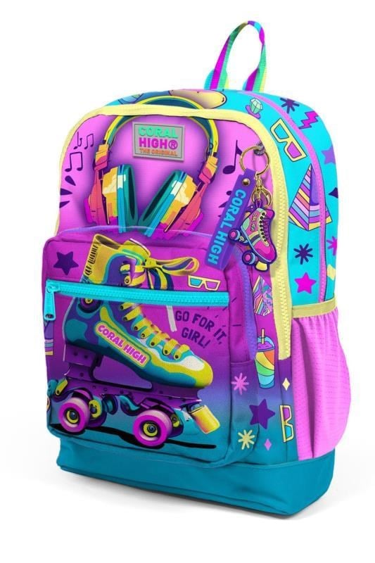 Coral High Kids Pembe Turkuaz Kulaklık Paten Desenli Okul Sırt Çantası 23754
