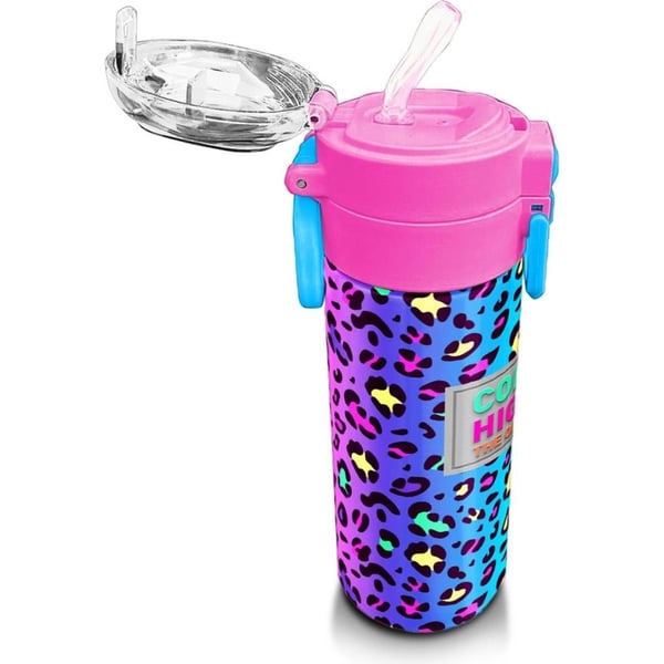 Coral High Kids Renkli Leopar Desenli Pipetli ve Direk İçimli Paslanmaz Çelik Termos 500 ML 31985