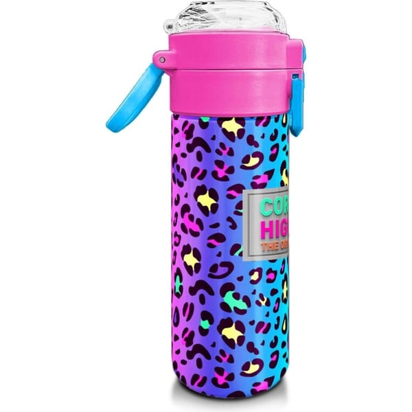 Coral High Kids Renkli Leopar Desenli Pipetli ve Direk İçimli Paslanmaz Çelik Termos 500 ML 31985