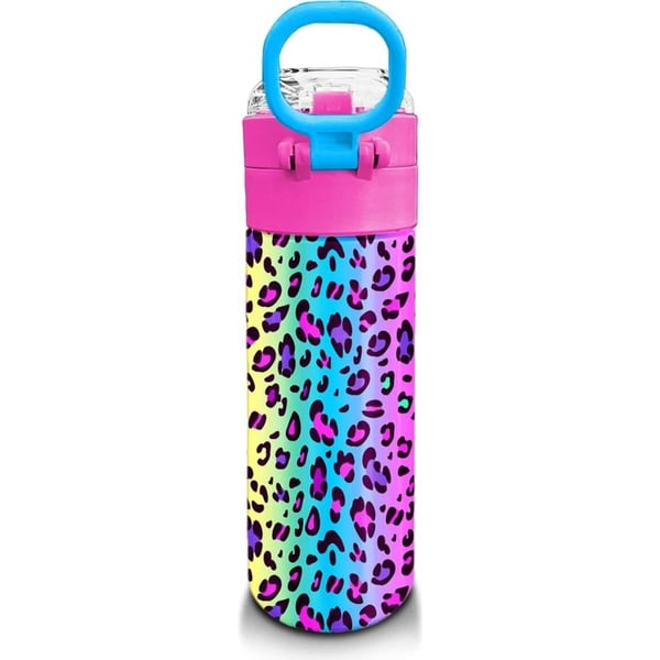 Coral High Kids Renkli Leopar Desenli Pipetli ve Direk İçimli Paslanmaz Çelik Termos 500 ML 31985