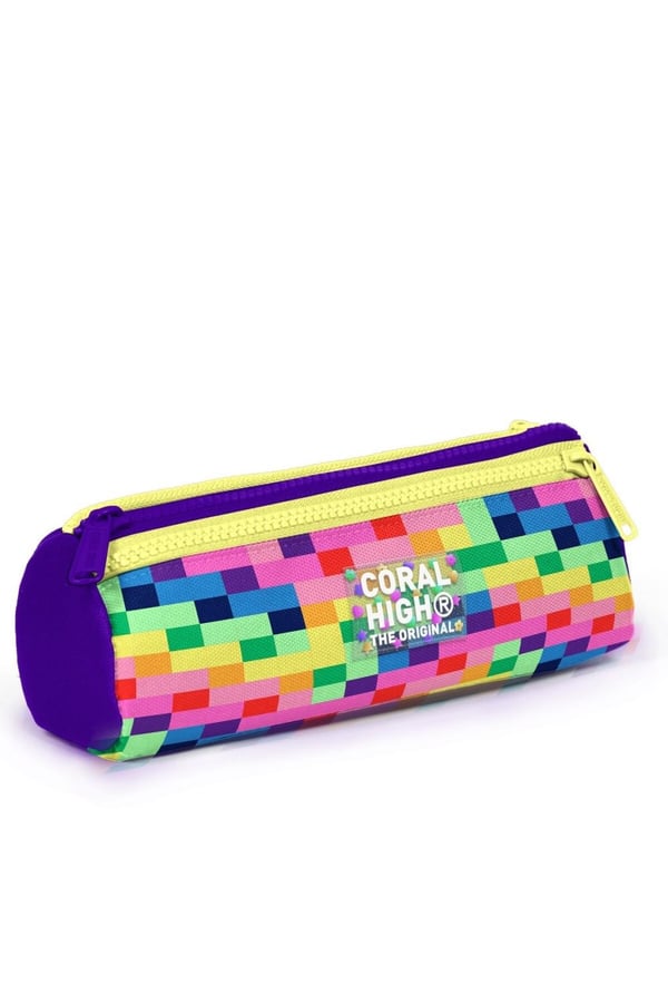 Coral High Kids Renkli Piksel Kalp Desenli Üç Bölmeli Kalem Çantası 31008