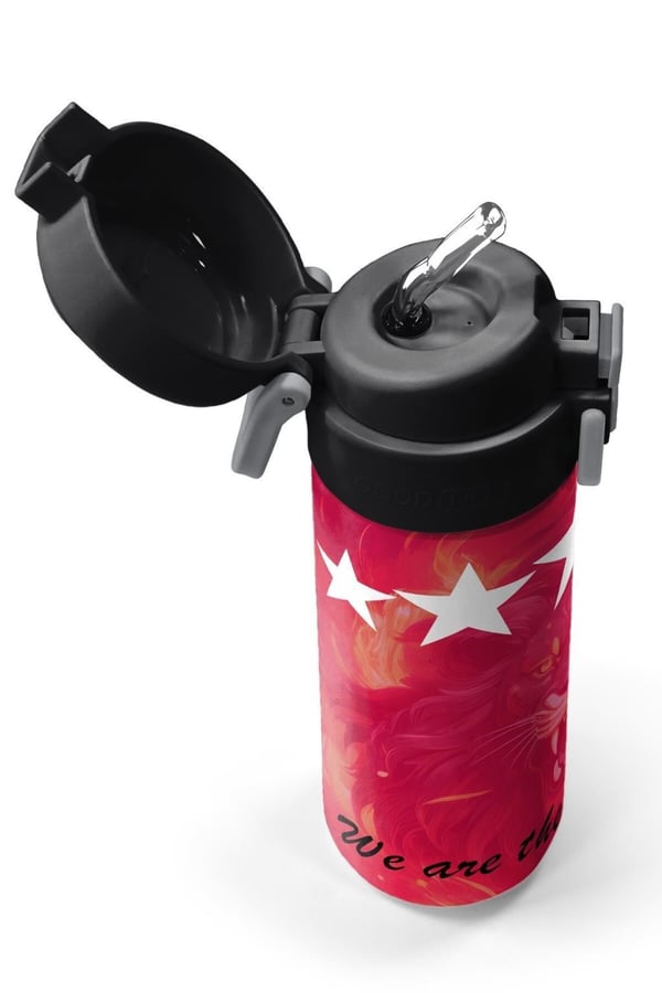 Coral High Kids Sarı Kırmızı 5 Yıldız Aslan Taraftar Desenli Pipetli ve Direkt İçim Çelik Termos 500 ml 31792