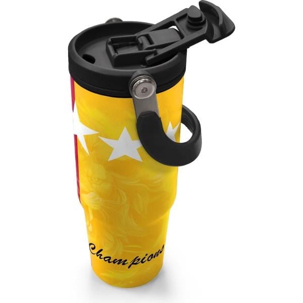 Coral High Kids Sarı Kırmızı 5 Yıldız Aslan Taraftar Desenli Pipetli ve Direkt İçim Çelik Termos 900 ml 38731