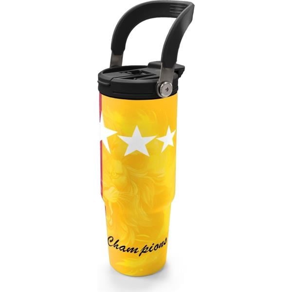 Coral High Kids Sarı Kırmızı 5 Yıldız Aslan Taraftar Desenli Pipetli ve Direkt İçim Çelik Termos 900 ml 38731