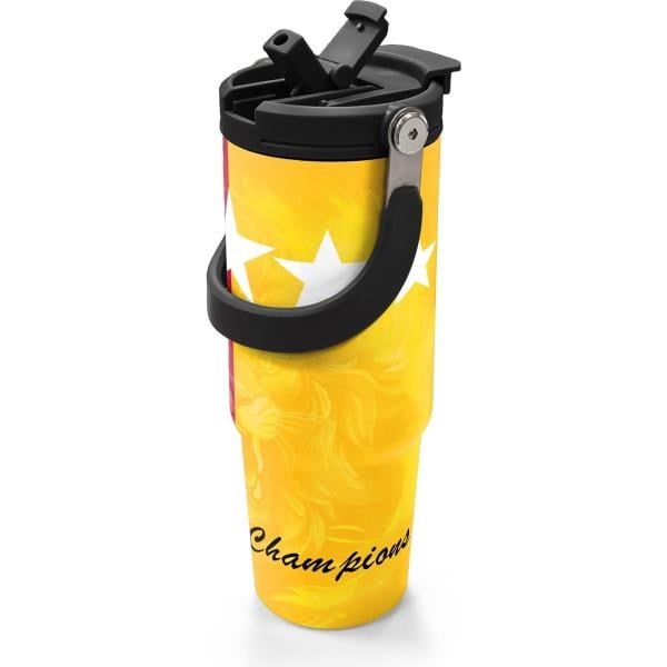 Coral High Kids Sarı Kırmızı 5 Yıldız Aslan Taraftar Desenli Pipetli ve Direkt İçim Çelik Termos 900 ml 38731