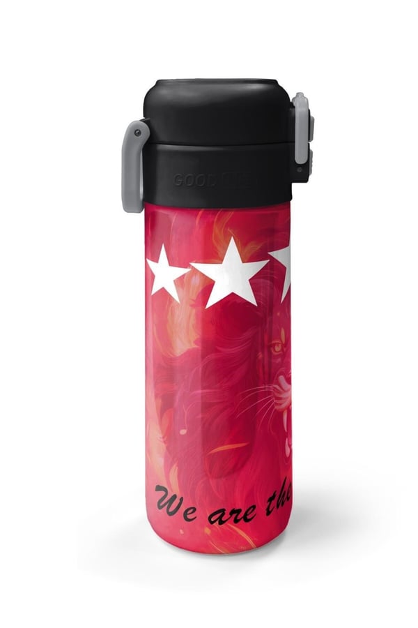 Coral High Kids Sarı Kırmızı 5 Yıldız Aslan Taraftar Desenli Pipetli ve Direkt İçim Çelik Termos 500 ml 31792