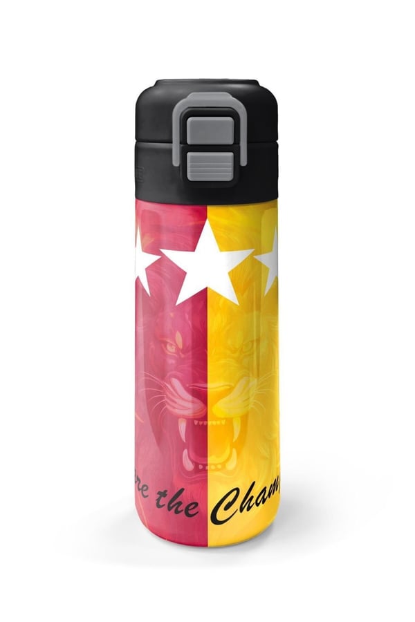 Coral High Kids Sarı Kırmızı 5 Yıldız Aslan Taraftar Desenli Pipetli ve Direkt İçim Çelik Termos 500 ml 31792