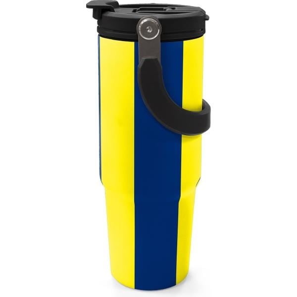 Coral High Kids Sarı Lacivert Çubuklu Pipetli ve Direkt İçim Çelik Termos 900 ml 38730