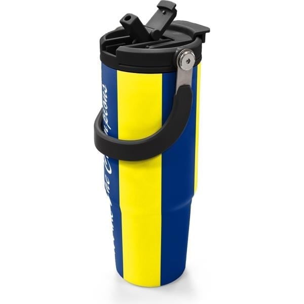 Coral High Kids Sarı Lacivert Çubuklu Pipetli ve Direkt İçim Çelik Termos 900 ml 38730