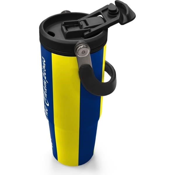 Coral High Kids Sarı Lacivert Çubuklu Pipetli ve Direkt İçim Çelik Termos 900 ml 38730