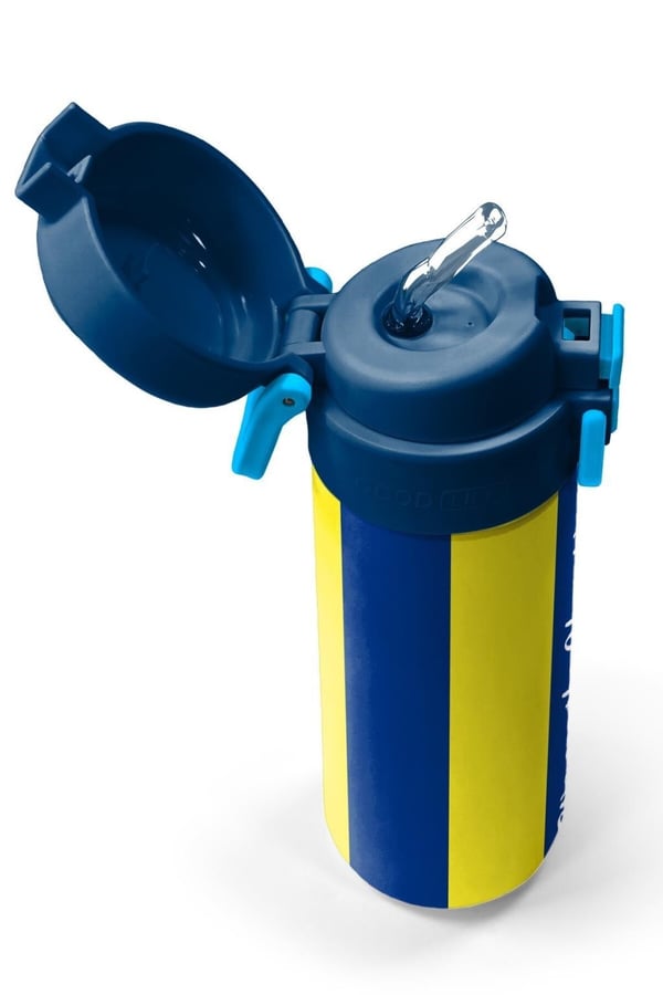 Coral High Kids Sarı Lacivert Çubuklu Pipetli ve Direkt İçim Çelik Termos 500 ml 31791