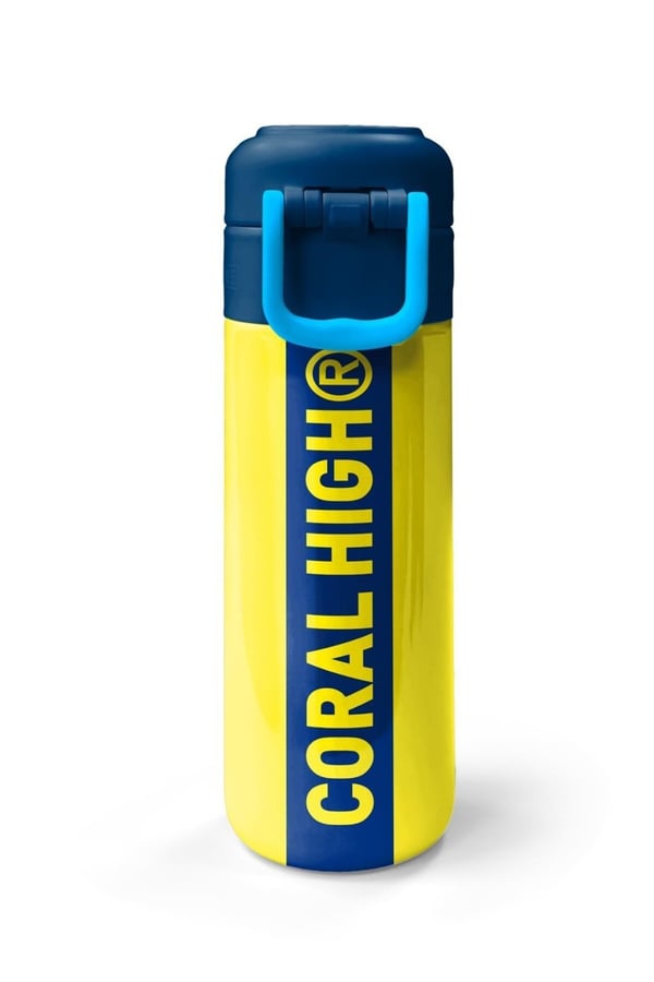 Coral High Kids Sarı Lacivert Çubuklu Pipetli ve Direkt İçim Çelik Termos 500 ml 31791