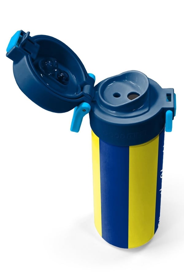 Coral High Kids Sarı Lacivert Çubuklu Pipetli ve Direkt İçim Çelik Termos 500 ml 31791