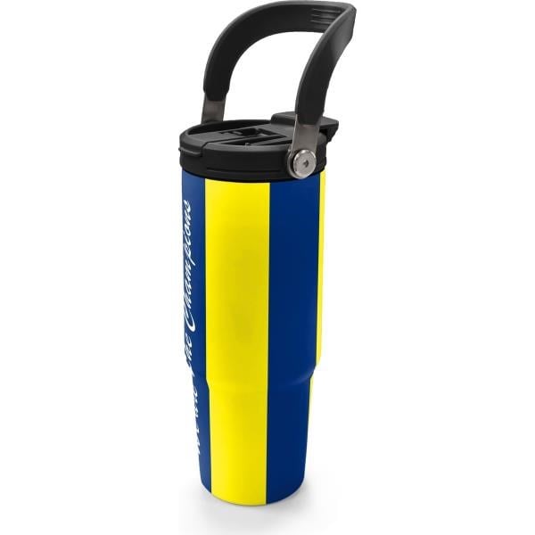 Coral High Kids Sarı Lacivert Çubuklu Pipetli ve Direkt İçim Çelik Termos 900 ml 38730
