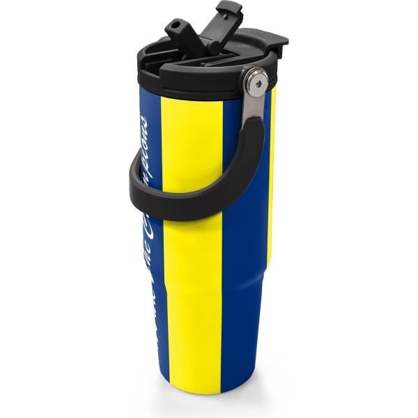 Coral High Kids Sarı Lacivert Çubuklu Pipetli ve Direkt İçim Çelik Termos 900 ml 38730