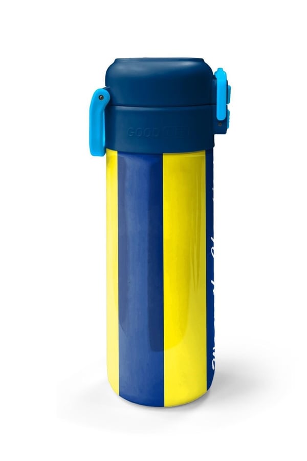 Coral High Kids Sarı Lacivert Çubuklu Pipetli ve Direkt İçim Çelik Termos 500 ml 31791