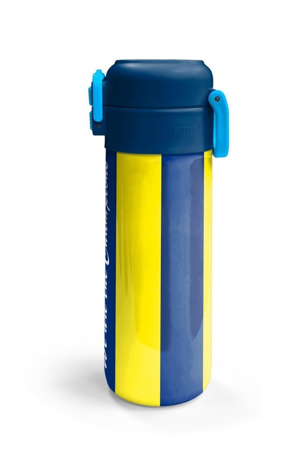 Coral High Kids Sarı Lacivert Çubuklu Pipetli ve Direkt İçim Çelik Termos 500 ml 31791