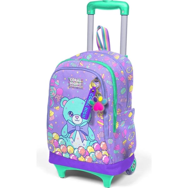 Coral High Kids Şeker Ayıcık Desenli Üç Bölmeli Çekçekli Okul Sırt Çantası 34005