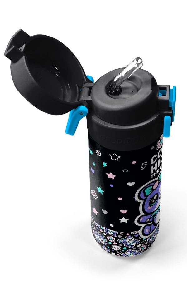 Coral High Kids Siyah Ayıcık Desenli Pipetli ve Direkt İçim Çelik Termos 500 ml 38124