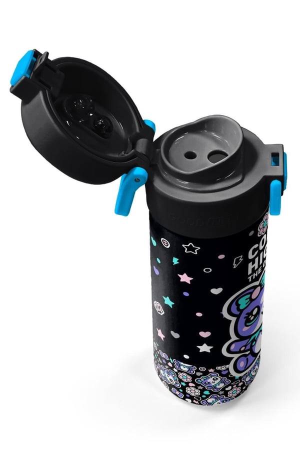 Coral High Kids Siyah Ayıcık Desenli Pipetli ve Direkt İçim Çelik Termos 500 ml 38124