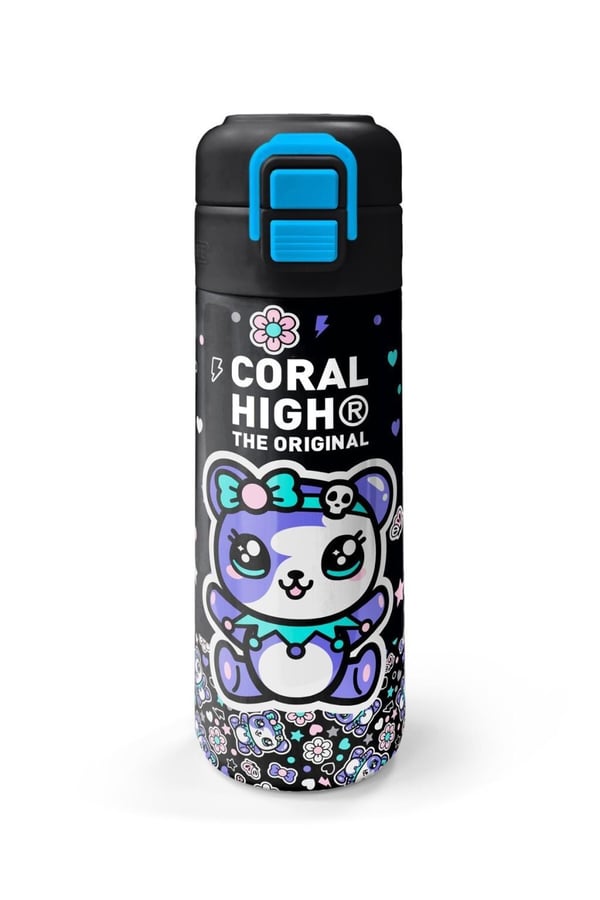Coral High Kids Siyah Ayıcık Desenli Pipetli ve Direkt İçim Çelik Termos 500 ml 38124