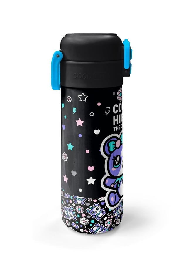 Coral High Kids Siyah Ayıcık Desenli Pipetli ve Direkt İçim Çelik Termos 500 ml 38124