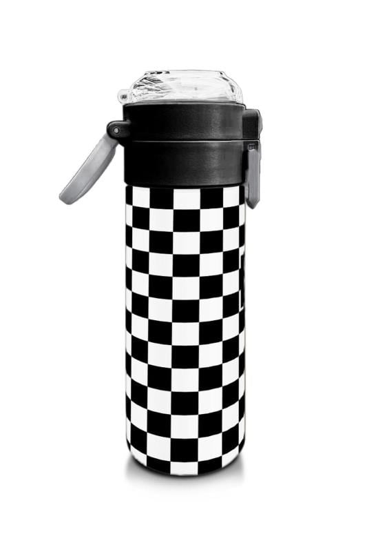 Coral High Kids Siyah Beyaz Dama Desenli Pipetli ve Direkt İçim Çelik Termos 500 ml 31877