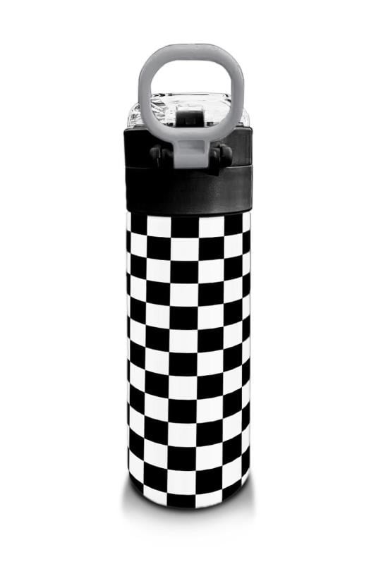 Coral High Kids Siyah Beyaz Dama Desenli Pipetli ve Direkt İçim Çelik Termos 500 ml 31877