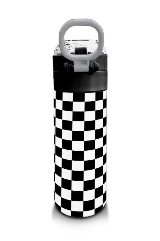 Coral High Kids Siyah Beyaz Dama Desenli Pipetli ve Direkt İçim Çelik Termos 500 ml 31877