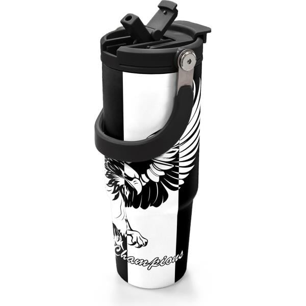 Coral High Kids Siyah Beyaz Kartal Taraftar Desenli Pipetli ve Direkt İçim Çelik Termos 900 ml 38732
