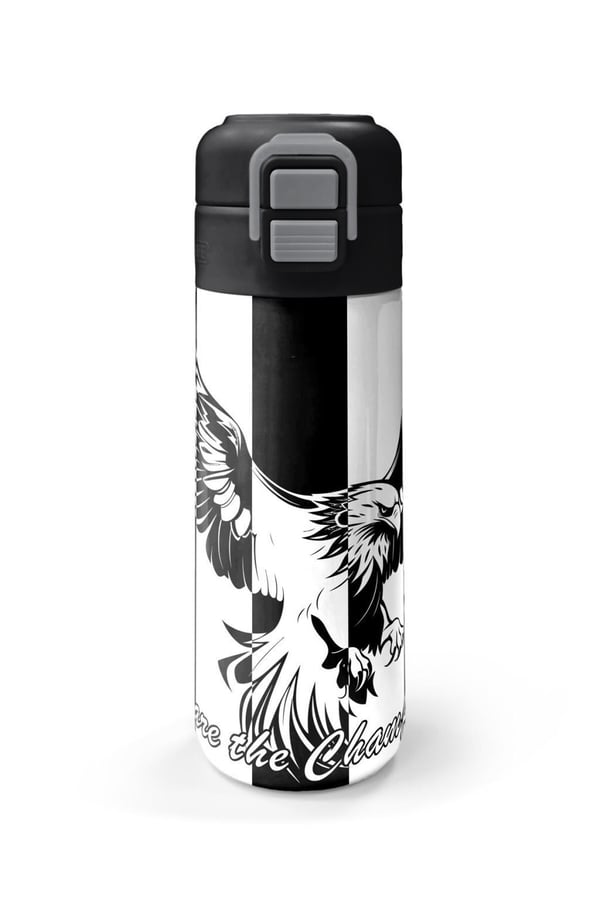 Coral High Kids Siyah Beyaz Kartal Taraftar Desenli Pipetli ve Direkt İçim Çelik Termos 500 ml 31789