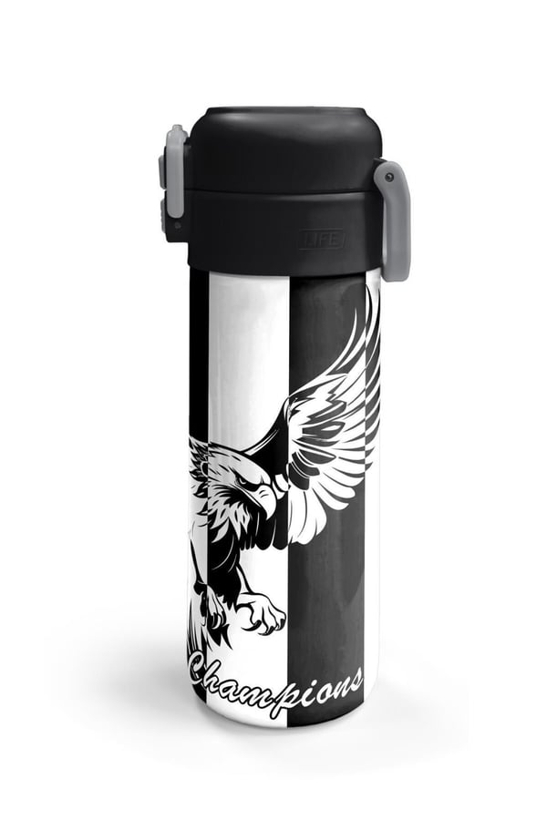 Coral High Kids Siyah Beyaz Kartal Taraftar Desenli Pipetli ve Direkt İçim Çelik Termos 500 ml 31789