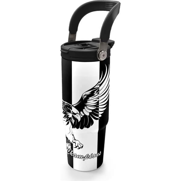 Coral High Kids Siyah Beyaz Kartal Taraftar Desenli Pipetli ve Direkt İçim Çelik Termos 900 ml 38732