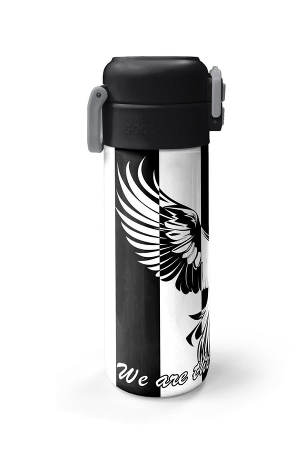 Coral High Kids Siyah Beyaz Kartal Taraftar Desenli Pipetli ve Direkt İçim Çelik Termos 500 ml 31789
