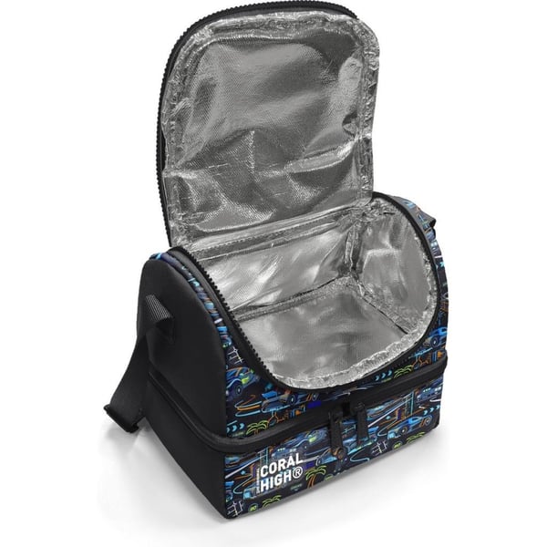 Coral High Kids Siyah Çok Renkli Yarış Arabası Desenli Thermo İki Katlı Beslenme Çantası 37210