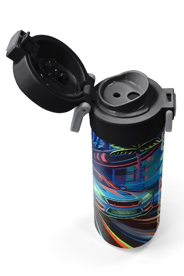 Coral High Kids Siyah Çok Renkli Yarış Arabası Desenli Pipetli ve Direkt İçim Çelik Termos 500 ml 38141