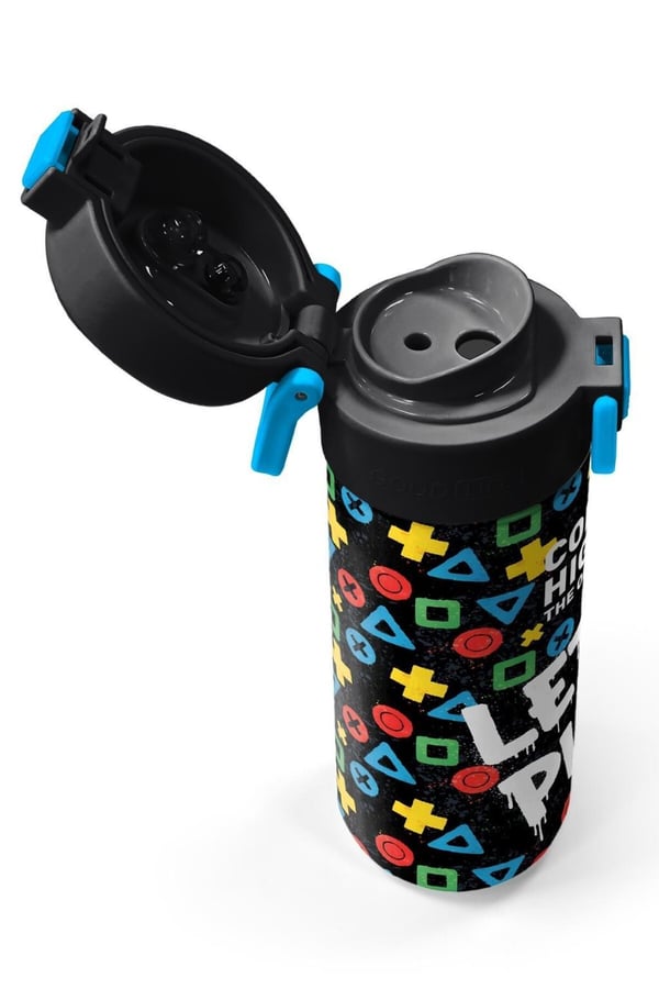Coral High Kids Siyah Lets Play Desenli Pipetli ve Direkt İçim Çelik Termos 500 ml 38114