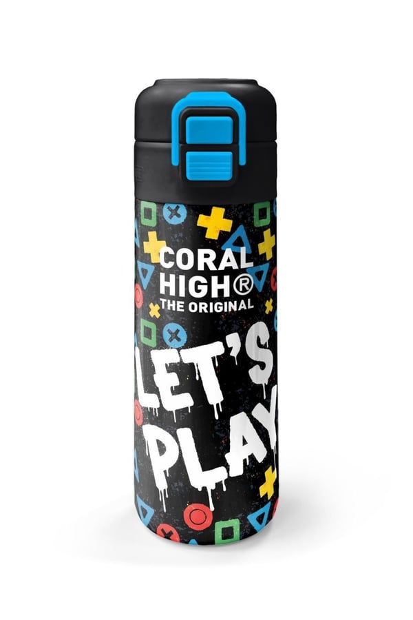 Coral High Kids Siyah Lets Play Desenli Pipetli ve Direkt İçim Çelik Termos 500 ml 38114