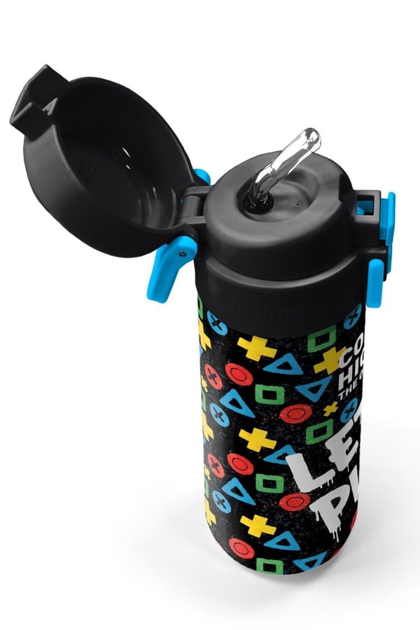 Coral High Kids Siyah Lets Play Desenli Pipetli ve Direkt İçim Çelik Termos 500 ml 38114