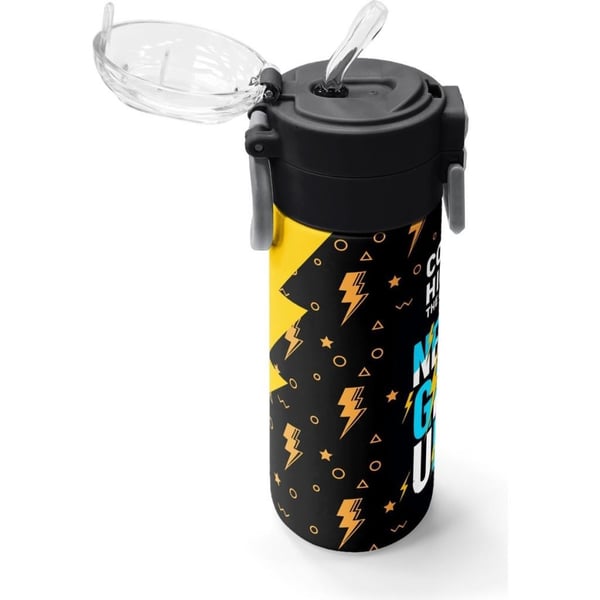 Coral High Kids Siyah Never Give Up Desenli Pipetli ve Direkt İçim Çelik Termos 500 ml 38120
