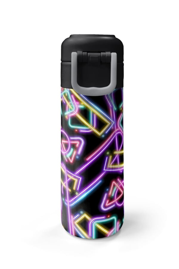 Coral High Kids Siyah Renkli Neon Desenli Pipetli ve Direkt İçim Çelik Termos 500 ml 38130