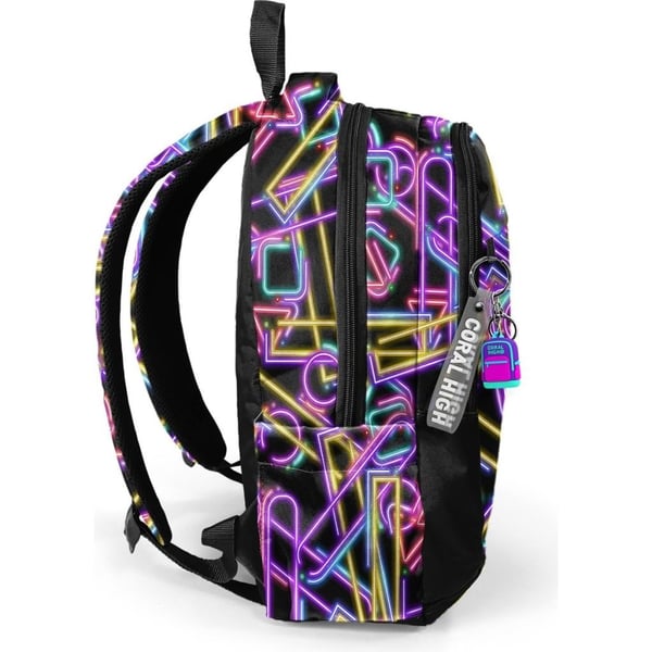 Coral High Kids Siyah Renkli Neon Desenli Üç Bölmeli Okul Sırt Çantası 33248