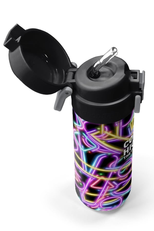 Coral High Kids Siyah Renkli Neon Desenli Pipetli ve Direkt İçim Çelik Termos 500 ml 38130